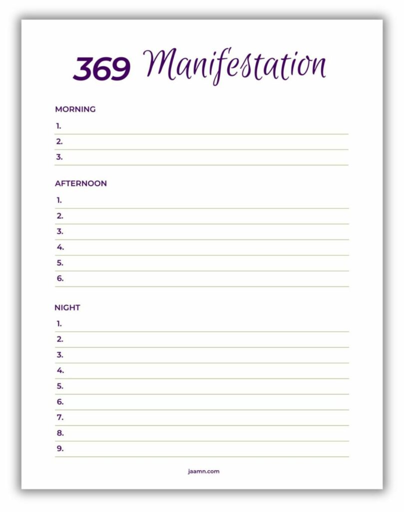 Free Download Printable 369 Manifestation Planner PDF